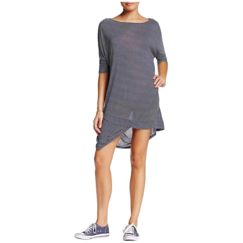 Michael Stars off shoulder navy white stripe dress